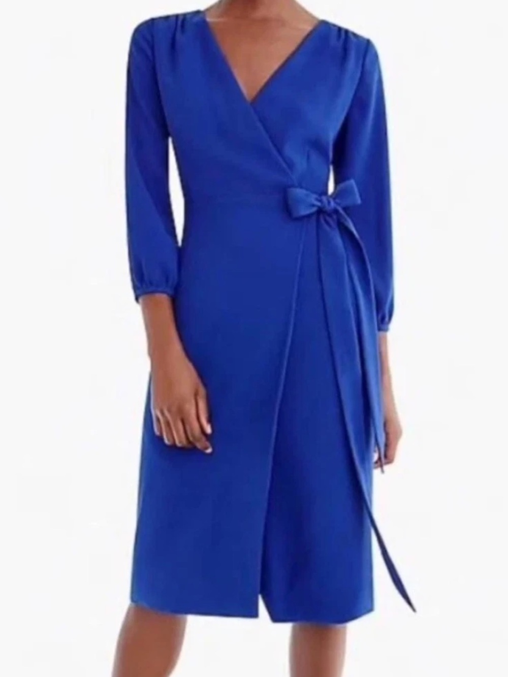 NEW! J. Crew Blue Crepe Wrap Knee Length 3/4 Sleeve Dress Size 00 Preppy Office